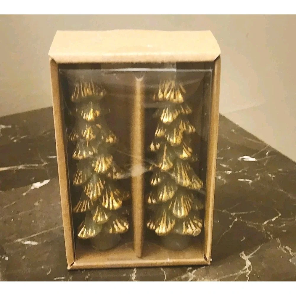 Christmas Tree Candles with Glass Candle Holders Set